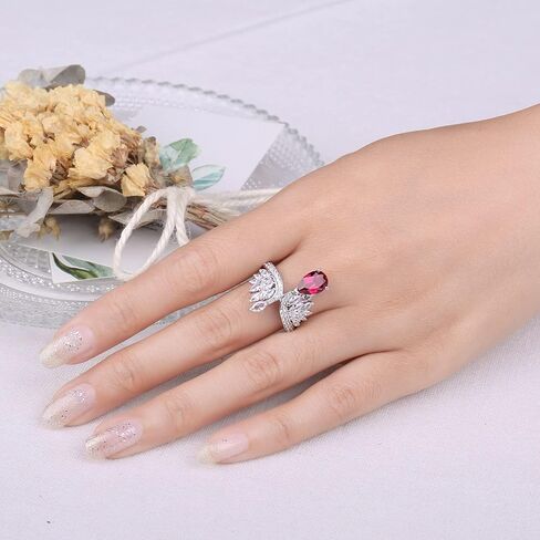 JewelryPalace Wings 1.8ct Pear Cut Created Red Ruby Cocktail Rings For Women, Art Deco Feather 925 Sterling Silver Gemstone Promise Ring For Her, Marquise Anniversary Fashion Rings Size 5-9 in Saudi Arabia
