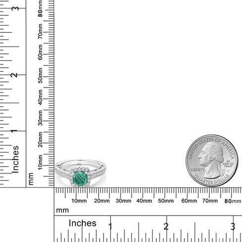 Gem Stone King 925 Sterling Silver Green Malachite and White Created Sapphire Ring For Women (2.08 Cttw, Cushion 6MM, Gemstone Birthstone, Available In Size 5, 6, 7, 8, 9) in Saudi Arabia