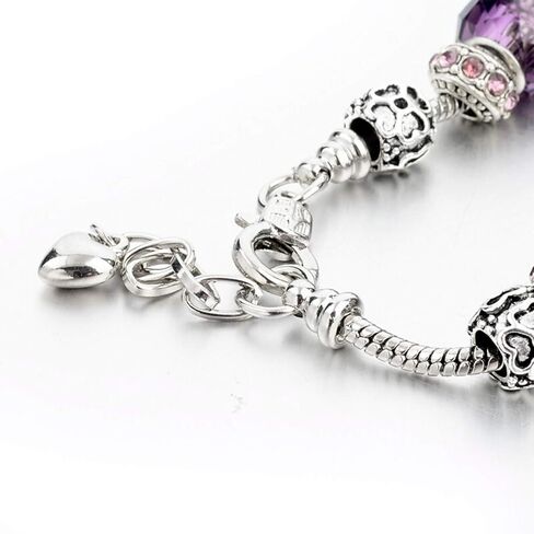 Purple Theme Silver Plated Charm Bracelet Set, Jewelry Gifts with Beads, Charms, and Adjustable Snake Chain, Fits 7.5"+1.5" in Saudi Arabia