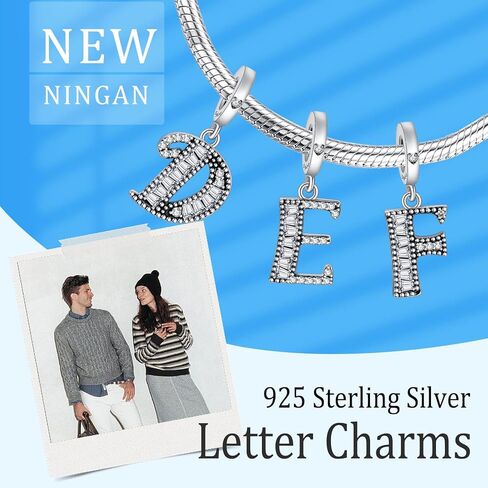 NINGAN 925 Sterling Silver Capital Letter Charms Fit for European Bracelets and Necklaces, Alphabet Pendant with Sparkling Cubic Zirconia as Birthdy Christmas Jewelry Gift for Women Girls in Saudi Arabia
