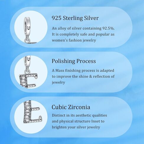 NINGAN 925 Sterling Silver Capital Letter Charms Fit for European Bracelets and Necklaces, Alphabet Pendant with Sparkling Cubic Zirconia as Birthdy Christmas Jewelry Gift for Women Girls in Saudi Arabia