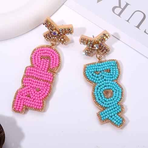 Boderier Baby Shower Earrings Beaded Boy Girl Gender Reveal Earrings Pregnancy Announcement Mom Mama to Be Gifts for Women in Saudi Arabia