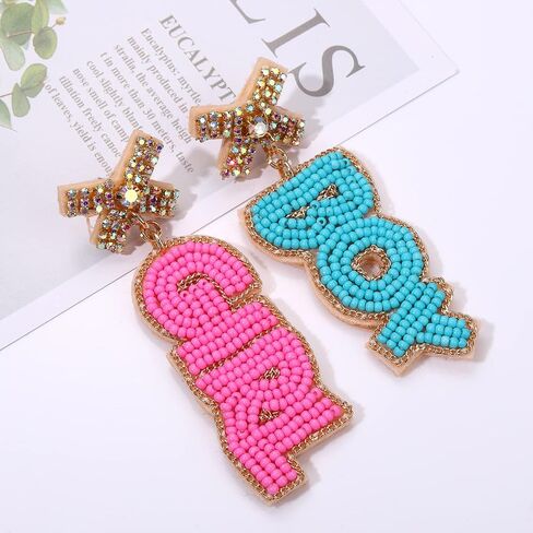 Boderier Baby Shower Earrings Beaded Boy Girl Gender Reveal Earrings Pregnancy Announcement Mom Mama to Be Gifts for Women in Saudi Arabia