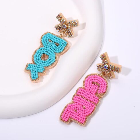 Boderier Baby Shower Earrings Beaded Boy Girl Gender Reveal Earrings Pregnancy Announcement Mom Mama to Be Gifts for Women in Saudi Arabia