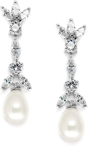 ماريل اقراط زفاف متدلية من الزركونيا المكعبة ولؤلؤ المياه العذبة - قطع ماركيز من الزركونيا المكعبة ولؤلؤ الزفاف in Kuwait