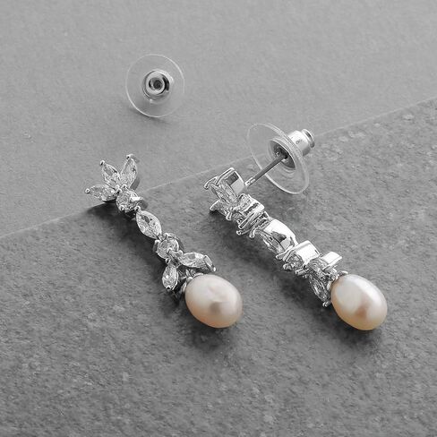 ماريل اقراط زفاف متدلية من الزركونيا المكعبة ولؤلؤ المياه العذبة - قطع ماركيز من الزركونيا المكعبة ولؤلؤ الزفاف in Kuwait