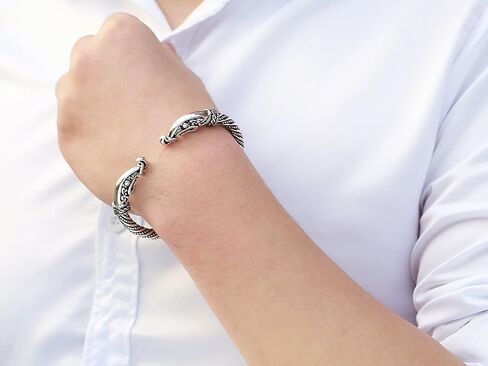 Fashion Vintage Viking Raven Crow Head Screw Cuff Bangle Wristband Bracelet Animal Jewelry for Men Women in Saudi Arabia