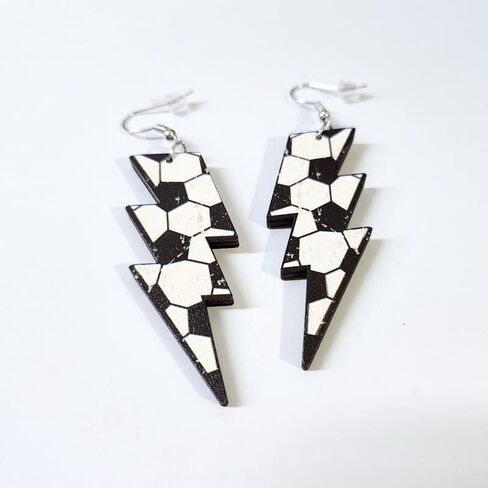 70s 80s Wooden Sports Earrings, Lightning Bolt Drop Dangle Earring Baseball Basketball Volleyball Football Earrings Sports Fans Players Jewelry for Women Girls in Kuwait