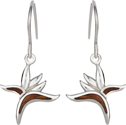 925 Sterling Silver Koa Wood Hawaiian Bird of Paradise Plant Dangle Hook Earrings, Nickle Free Hypoallergenic for Sensitive Skin, Ocean Beach Theme Jewelry for Women, Gift Box Included in Saudi Arabia