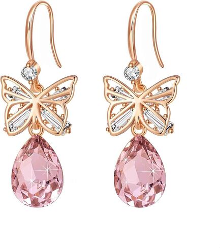 Austrian Crystal Teardrop Butterfly Drop Dangle Earrings for Women 14K Rose Gold Plated Hypoallergenic Jewelry in Saudi Arabia