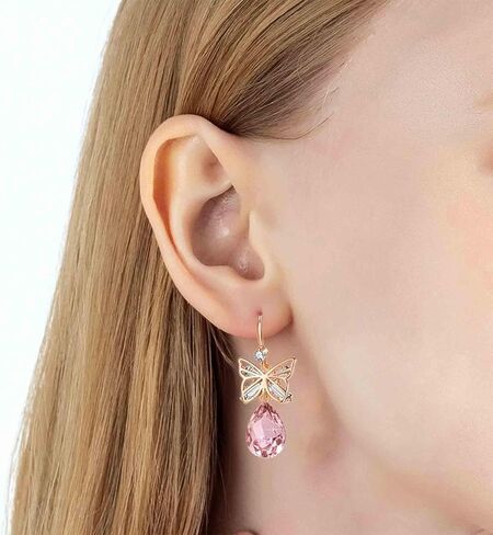 Austrian Crystal Teardrop Butterfly Drop Dangle Earrings for Women 14K Rose Gold Plated Hypoallergenic Jewelry in Saudi Arabia