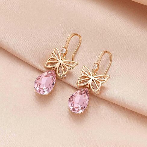 Austrian Crystal Teardrop Butterfly Drop Dangle Earrings for Women 14K Rose Gold Plated Hypoallergenic Jewelry in Saudi Arabia