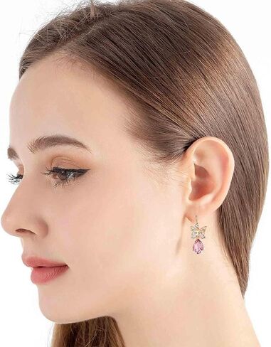 Austrian Crystal Teardrop Butterfly Drop Dangle Earrings for Women 14K Rose Gold Plated Hypoallergenic Jewelry in Saudi Arabia