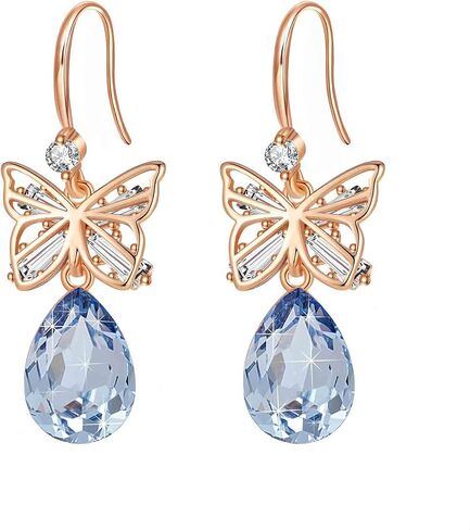 Austrian Crystal Teardrop Butterfly Drop Dangle Earrings for Women 14K Rose Gold Plated Hypoallergenic Jewelry in Saudi Arabia