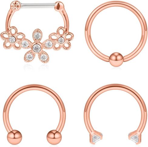 Ruifan 4 قطعة 16 جرام الجراحية الصلب واضح تشيكوسلوفاكيا زهرة الأنف هوب الحاجز الأذن Daith الزنمة الفرس خواتم التجنيب هيئة ثقب المجوهرات in Kuwait