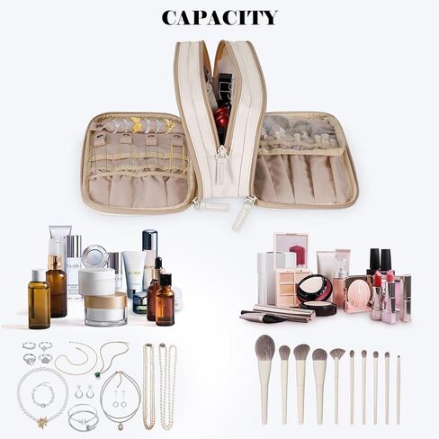 حقيبة أدوات الزينة للمكياج للنساء من سيثون مع حجرة لتنظيم المجوهرات، حقيبة مستحضرات التجميل للسفر مقاومة للماء مع مقبض لفرش المكياج وأساسيات التجميل ومستلزماتها (الحقيبة فقط) كريمية in Kuwait