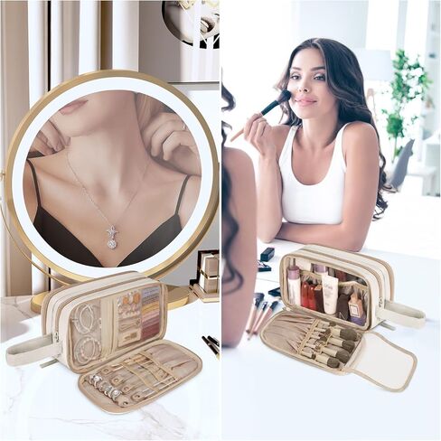 حقيبة أدوات الزينة للمكياج للنساء من سيثون مع حجرة لتنظيم المجوهرات، حقيبة مستحضرات التجميل للسفر مقاومة للماء مع مقبض لفرش المكياج وأساسيات التجميل ومستلزماتها (الحقيبة فقط) كريمية in Kuwait