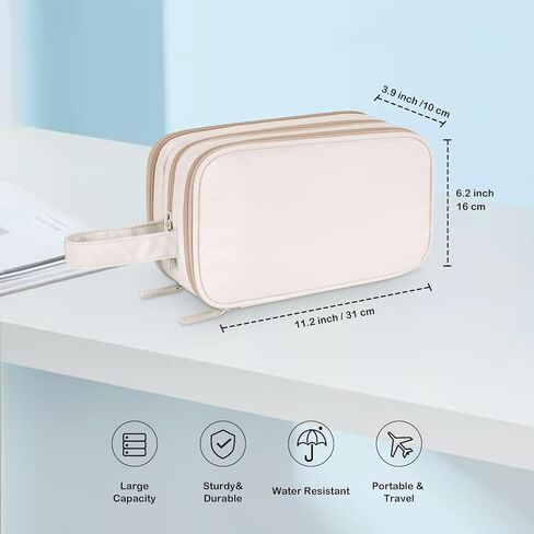 حقيبة أدوات الزينة للمكياج للنساء من سيثون مع حجرة لتنظيم المجوهرات، حقيبة مستحضرات التجميل للسفر مقاومة للماء مع مقبض لفرش المكياج وأساسيات التجميل ومستلزماتها (الحقيبة فقط) كريمية in Kuwait