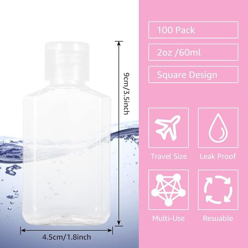 JMIATRY 100 Count 2 oz Plastic Bottles with Lids Empty Travel Bottles 2 oz/ 60ml with Funnel Clear 2oz Liquid Bottles for Lotions, Cream,Body Soap in Saudi Arabia
