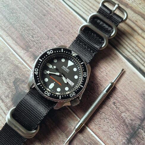 20mm, 22mm, 24mm 5-Ring Military Seat Belt Nylon Watch Band Strap Black, Choose Hardware in Saudi Arabia