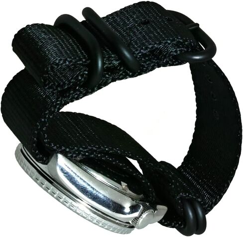 20mm, 22mm, 24mm 5-Ring Military Seat Belt Nylon Watch Band Strap Black, Choose Hardware in Saudi Arabia