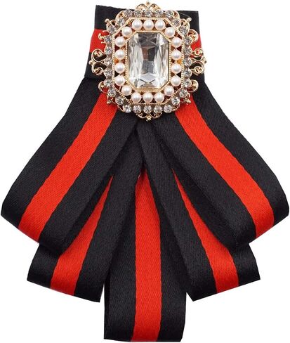 Women Bow Tie with Brooch Vintage Crystal Pre Tied Ribbon Bow Brooch Neck Tie for Wedding Party ceremony in Saudi Arabia