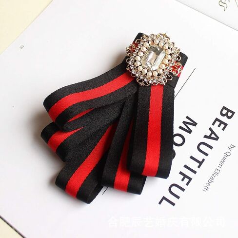 Women Bow Tie with Brooch Vintage Crystal Pre Tied Ribbon Bow Brooch Neck Tie for Wedding Party ceremony in Saudi Arabia