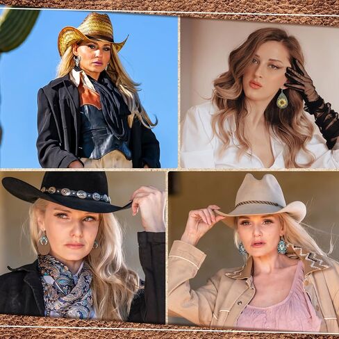9 Pairs Western Cowgirl Cowboy Earrings Set Wooden Boho Turquoise Earrings Cow Print Earrings Vintage Handmade Bohemian Teardrop Dangle Earrings for Women Girls Western Jewelry Gifts, wood, metal, no in Kuwait