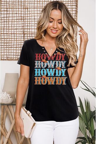 SFHFY Howdy قمصان النساء الرجعية الغربية الجنوبية تي شيرت راعية البقر ليوبارد موسيقى الريف الأعلى مضحك رسالة عادية خمر تيز in Kuwait