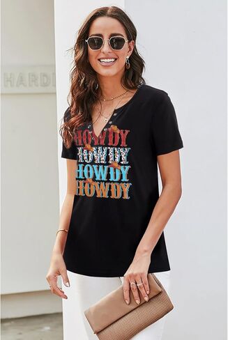 SFHFY Howdy قمصان النساء الرجعية الغربية الجنوبية تي شيرت راعية البقر ليوبارد موسيقى الريف الأعلى مضحك رسالة عادية خمر تيز in Kuwait