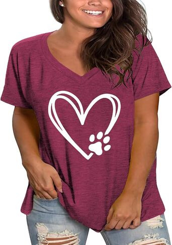 Plus Size Love Heart Shirts Women V Neck T Shirts Short Sleeve Tshirts Summer Tops in Saudi Arabia
