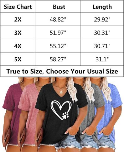 تي شيرت نسائي مقاس كبير على شكل قلب الحب تي شيرت برقبة على شكل V وأكمام قصيرة تيشيرتات صيفية in Kuwait