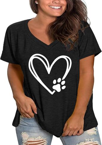 Plus Size Love Heart Shirts Women V Neck T Shirts Short Sleeve Tshirts Summer Tops in Saudi Arabia