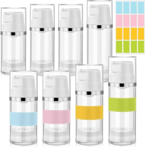 8 Pcs Airless Pump Bottles Lotion Airless Dispenser Refillable Cosmetic Containers Clear Plastic Bottles Jar Dispenser with Label Stickers for Toiletries Travel (1.8oz, 3.5oz, 5.3oz) in Saudi Arabia