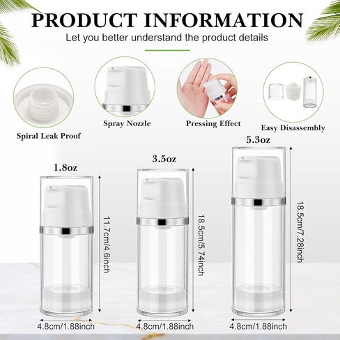 8 Pcs Airless Pump Bottles Lotion Airless Dispenser Refillable Cosmetic Containers Clear Plastic Bottles Jar Dispenser with Label Stickers for Toiletries Travel (1.8oz, 3.5oz, 5.3oz) in Saudi Arabia
