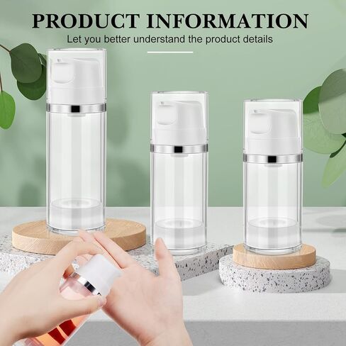 8 Pcs Airless Pump Bottles Lotion Airless Dispenser Refillable Cosmetic Containers Clear Plastic Bottles Jar Dispenser with Label Stickers for Toiletries Travel (1.8oz, 3.5oz, 5.3oz) in Saudi Arabia