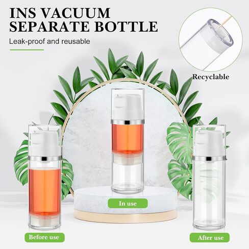 8 Pcs Airless Pump Bottles Lotion Airless Dispenser Refillable Cosmetic Containers Clear Plastic Bottles Jar Dispenser with Label Stickers for Toiletries Travel (1.8oz, 3.5oz, 5.3oz) in Saudi Arabia