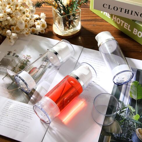 8 Pcs Airless Pump Bottles Lotion Airless Dispenser Refillable Cosmetic Containers Clear Plastic Bottles Jar Dispenser with Label Stickers for Toiletries Travel (1.8oz, 3.5oz, 5.3oz) in Saudi Arabia