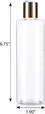 Clear 8 oz / 250 ml Professional Cylinder Plastic PET Plastic Bottles (BPA Free) with Gold Disc Cap Lid (12 Pack) in Saudi Arabia