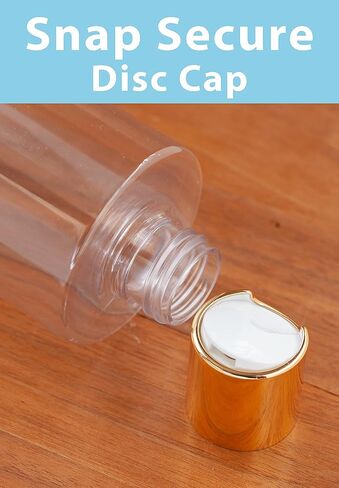 Clear 8 oz / 250 ml Professional Cylinder Plastic PET Plastic Bottles (BPA Free) with Gold Disc Cap Lid (12 Pack) in Saudi Arabia