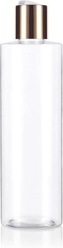 Clear 8 oz / 250 ml Professional Cylinder Plastic PET Plastic Bottles (BPA Free) with Gold Disc Cap Lid (12 Pack) in Saudi Arabia