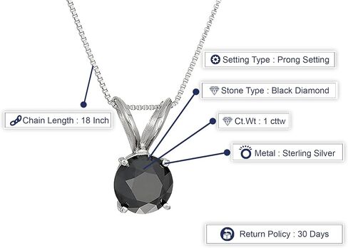 VIR JEWELS 1 cttw Diamond Pendant, Black Diamond Pendant Necklace for Women in .925 Sterling Silver with 18 Inch Chain, Prong Setting in Saudi Arabia