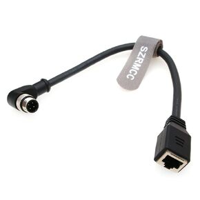 SZRMCC M12 D-Code 4 Pin Male Right Angle to RJ45 Female Connector Ethernet Cable High Flex Cat5e Shielded Waterproof Network Cable for Industrial Camera Sensor Black (30cm)