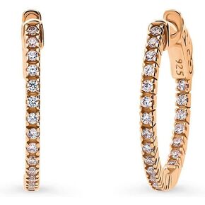 BERRICLE Sterling Silver Cubic Zirconia CZ Medium Fashion Inside-Out Hoop Earrings for Women, 0.75"