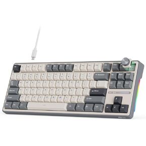 RK ROYAL KLUDGE R87 Pro Wired Mechanical Keyboard with Hot Swappable Knob 75% RGB Backlit Gaming Keyboard 88 Keys TKL Gasket Mounted Custom Keyboard with QMK/VIA and Linear Creamy Switch