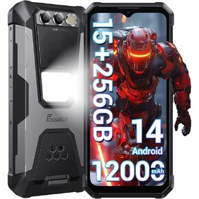 FOSSIBOT F106Pro Rugged Smartphone Unlocked,12000mAh Rugged Phone, 15GB+256GB, Android 14, 6.58" Display 48+16+20MP Night Vision Camera 110db Big Speaker 512LM Camp Light Cellphones, 4G Dual SIM/NFC