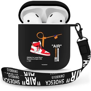 Gedicht for Airpods 2nd Generation Case with Lanyard Cute Cartoon Sports Shoes, Protective TPU Soft Cases Cover Rugged for Apple Airpods 1st Generation Case with Keychain for Women Men，Black Red in Saudi Arabia
