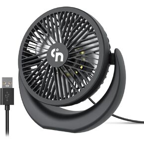 WiHoo USB Desk Fans Small Quiet Electric Plug in,3 Speeds Desktop Cooling Mini Fan with LED Night Lights,360°Rotation Small Desk Fan for Home Office Desktop Office Table 5.3 Inch (T5-08)
