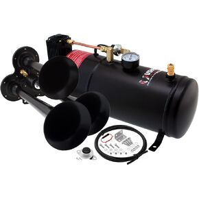 Vixen Horns Train Horn Kit for Trucks/Car/Semi. Complete Onboard System- 150psi Air Compressor, 1 Gallon Tank, 3 Trumpets. Super Loud dB. Fits Vehicles like Pickup/Jeep/RV/SUV 12v VXO8210/3118B