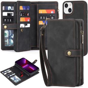 TwoHead for iPhone 14 Wallet Case with Card Holder,Detachable Magnetic Phone Case PU Leather Wallet Phone Case for Women/Men with Wrist Strap(Blue)